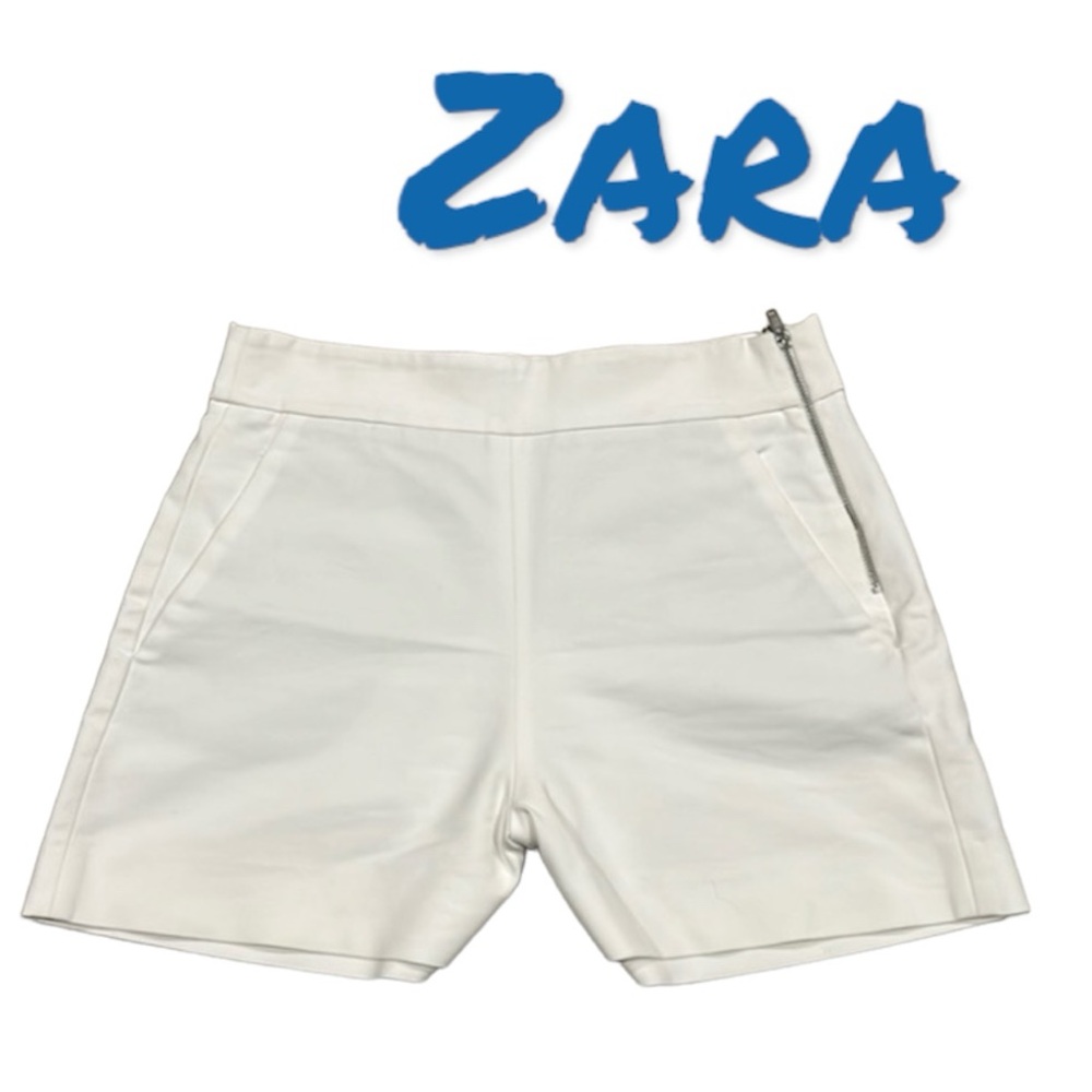 Zara Women Shorts White High Rise Suiting Minimalist Classic Side Zip Medium
